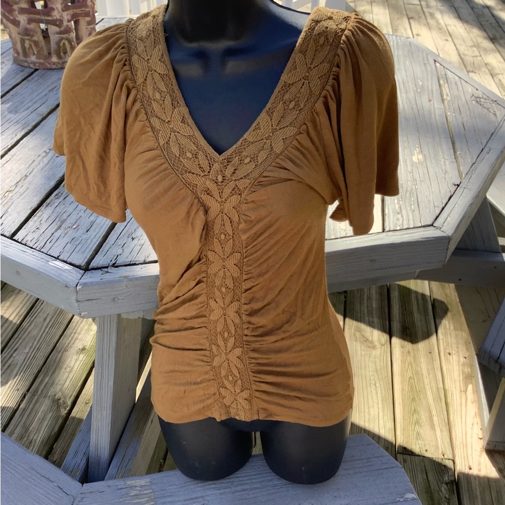 Anthropologie Postmark Trifecta Ruched Top XS cottage core earthy fairy core